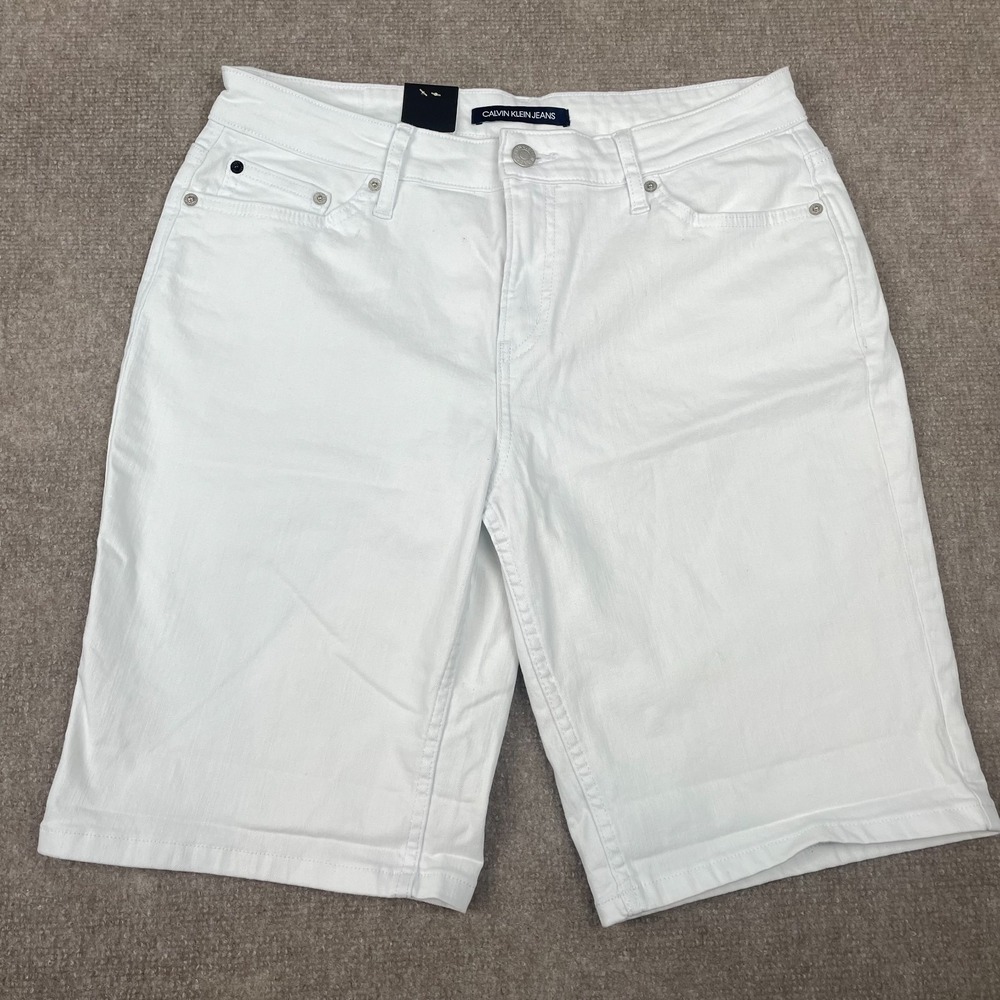 Calvin Klein Jeans Bermuda Shorts Womens 12 Suran White Denim Light Wash NWT